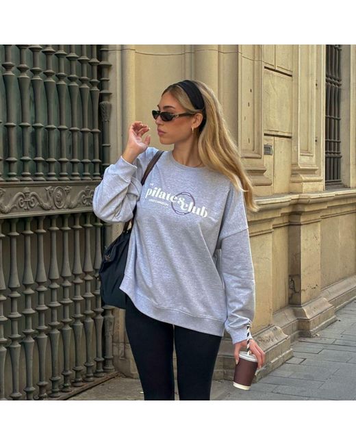 Mimhi Maison Gray Pilates Club Oversized Sweatshirt – Melange Crewneck