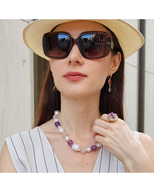 Farra Red Agate And Amethyst Color Matching Dangle Earrings