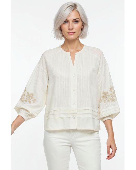 Exquise White Neutrals Berthe V Neck Shirt With Long Sleeves
