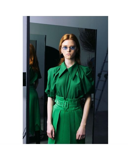Julia Allert Green Designer Puff Sleeve Blouse –