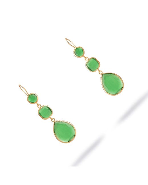 Ebru Jewelry Green Mystic Cat Eye Dangle Earrings