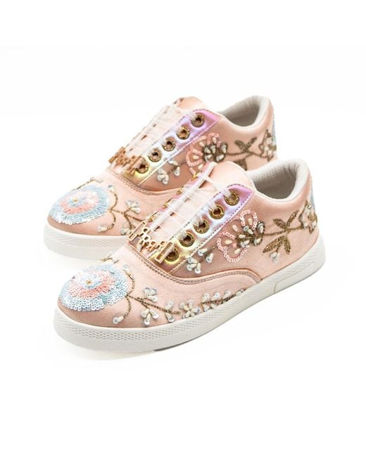 Rettrose Pink Cora Luxury Satin Handmade Embellished Tennis Shoe