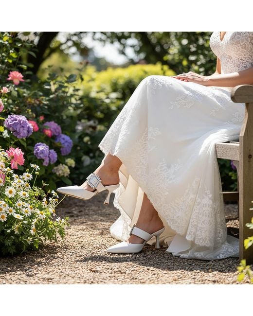 Beautiisoles by Robyn Shreiber Made in Italy White Georgina Pearlized Leather Mule Elegant & Sexy With Jewels Wedding Bridal For Evening Wear
