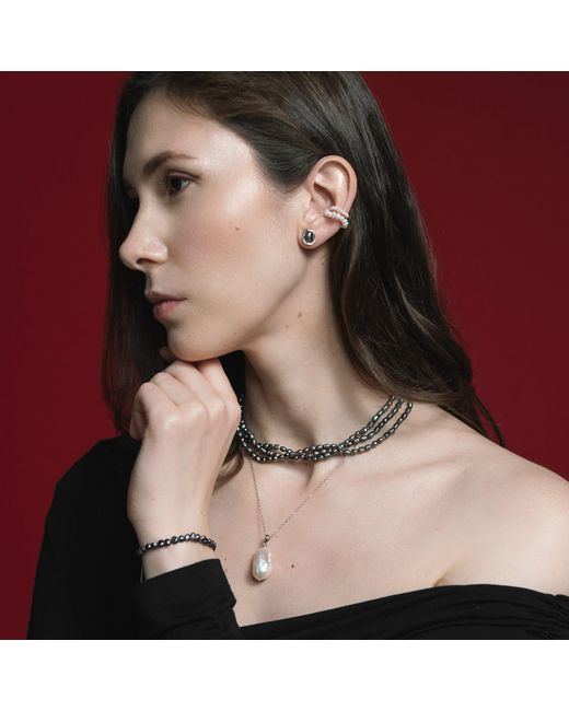 Pearl Code Metallic Iconic Pendant-Filled Chain Necklace With Freshwater Baroque Pearl