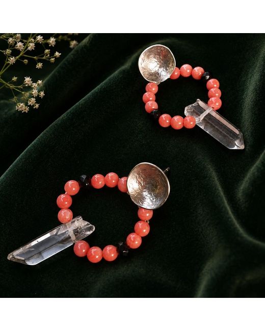 Way to Chic Red Quartz And Coral Earrings On Plated Studs