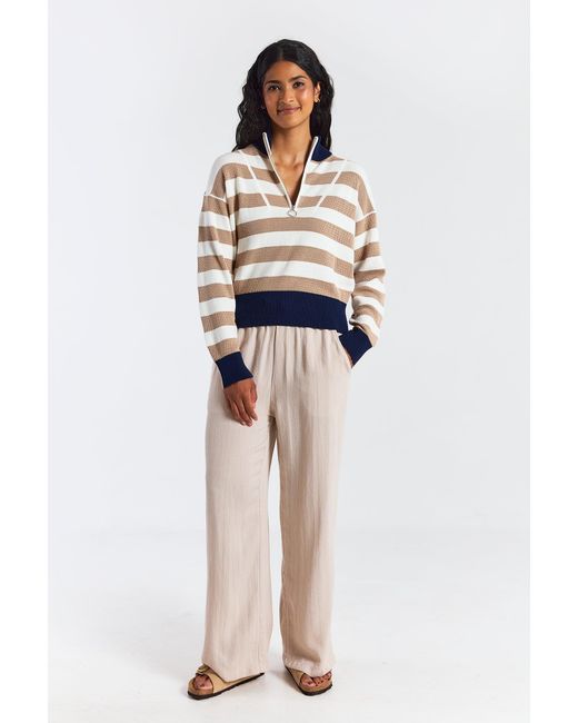 Brodie Cashmere Blue Mesh Stripe Half Zip