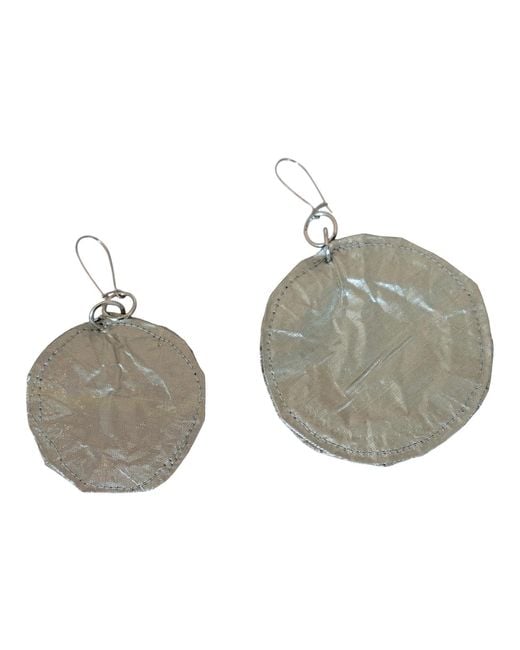 Romer Millinery Gray Metallic Silk Coin Earings Assymetrical