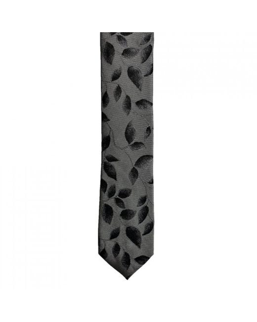 DAVID WEJ Black Leaf Jaquard Tie – Charcoal for men