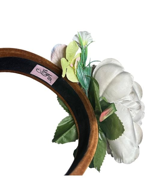 Natalia Petruch Green Selene Honey Amber Velvet Flower Headband – Faux Floral Statement Hair Accessory, Handmade