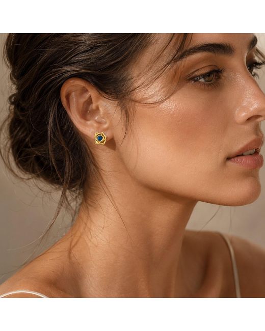 Unaloe Metallic Plated Rose Earrings With Sapphire – Elegant Statement Jewelry