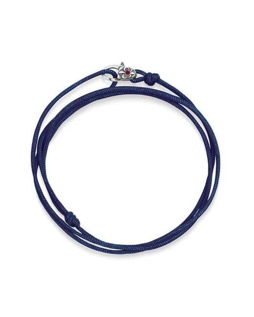 Nialaya Blue Navy Wrap-around String Bracelet With Sterling Silver Lock for men