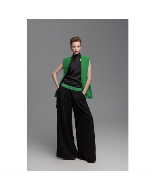Julia Allert Black Wide-Leg Trousers With Contrasting Waistband
