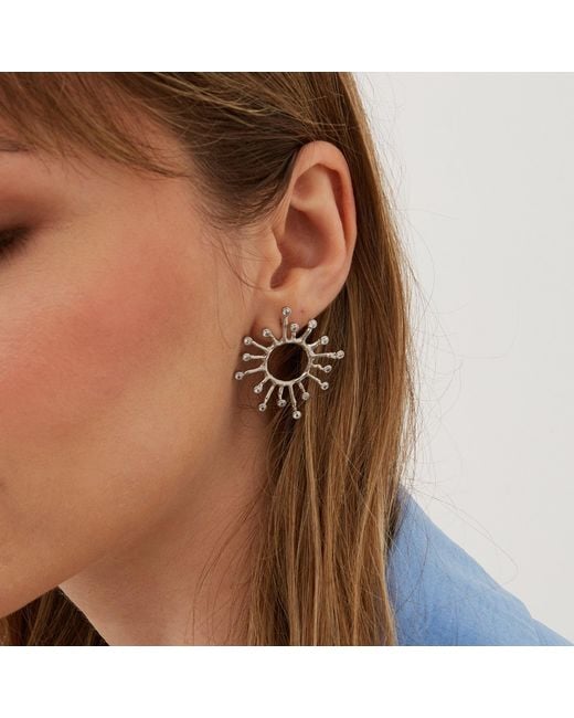 Spero London Metallic Sun Sunburst Large High Quality Crown Natural Textured Molten Sterling Earring