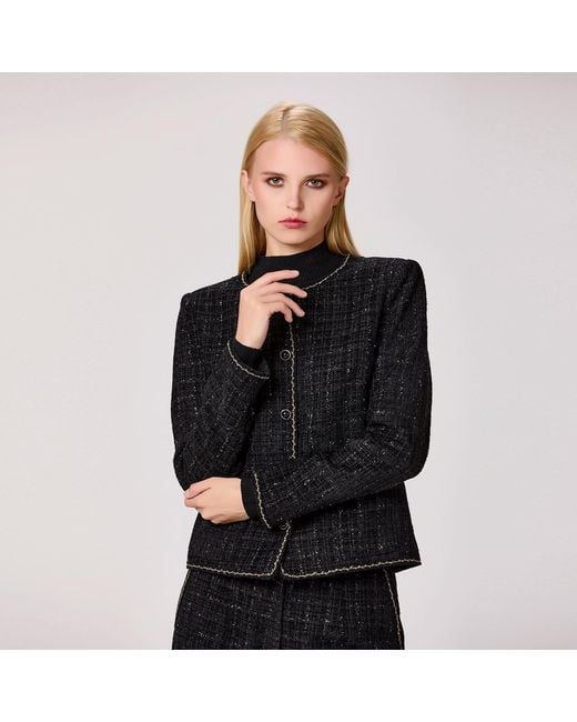 Smart and Joy Black Tweed Round Neck Jacket
