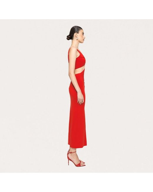 Nissa Red Cut-Out Jersey Midi Dress