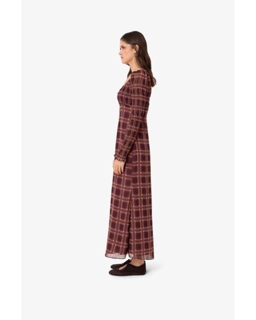 Amy Lynn Noor Smocked Checkered Long Sleeve Column Dress