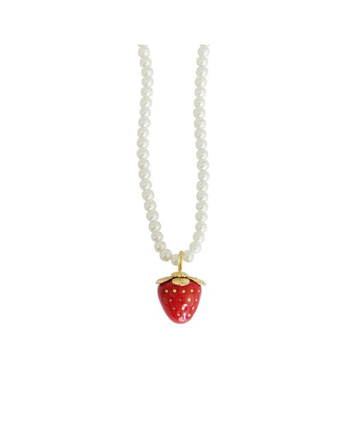 POPORCELAIN White Mini Porcelain Strawberry Swarovski Pearl Necklace
