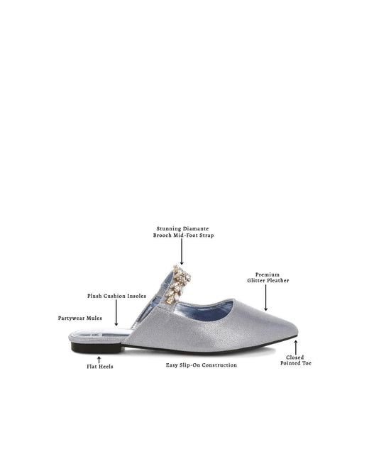 Rag & Co White Magnum Diamante Strap Glitter Mules