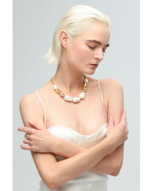 Classicharms Metallic Baroque Pearl Statement Necklace