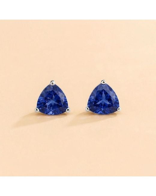 Juvetti Blue Trillion Sapphire Solitaire Stud Earrings