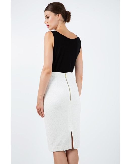 Conquista White Neutrals Fitted Stretch Pencil Skirt