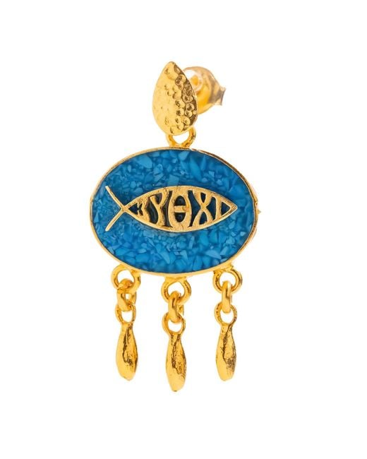 Ebru Jewelry Blue Lucky Fish Mosaic Drop Earrings