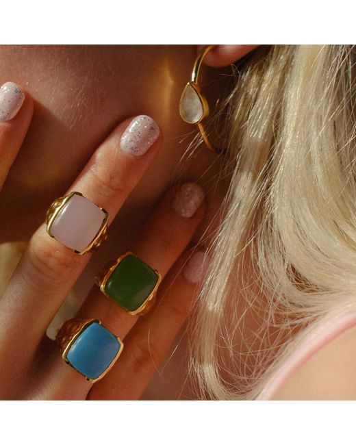 YAA YAA LONDON 'happy' Prehnite Green Gemstone Gold Ring