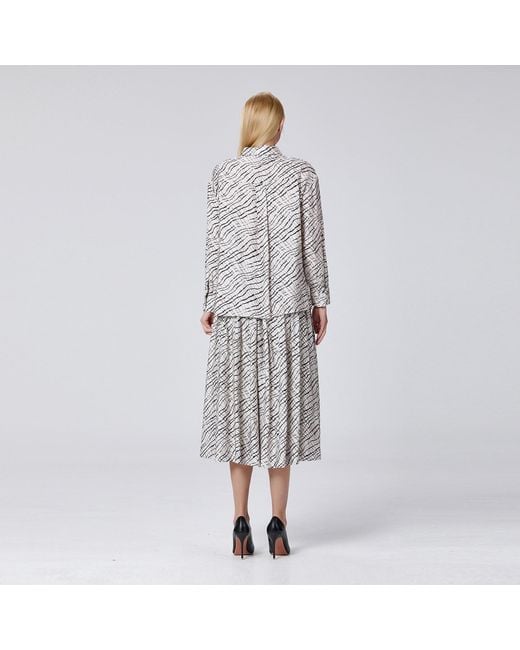 Smart and Joy Gray Neutrals Flared Skirt With Graphic Print And Elastic Waistband