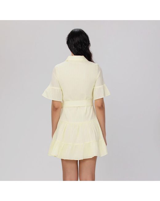 Smart and Joy Yellow Fit-And-Flare Tiered Ruffles Mini Shirt-Dress