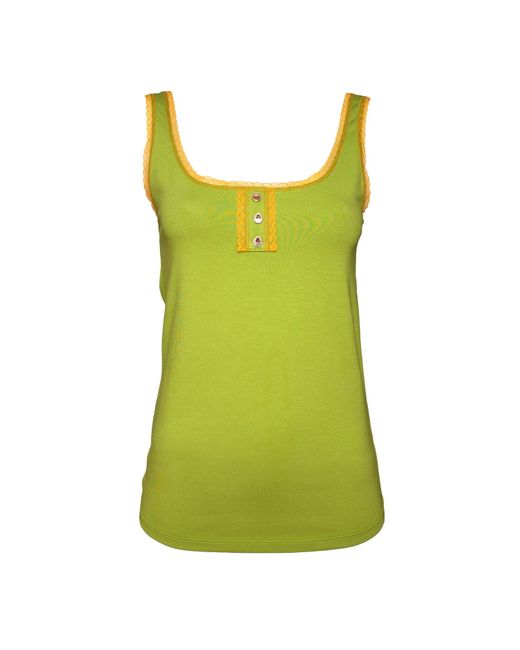 Lalipop Design Green Knitted Scoop-neck Tank Top With Lace Detail