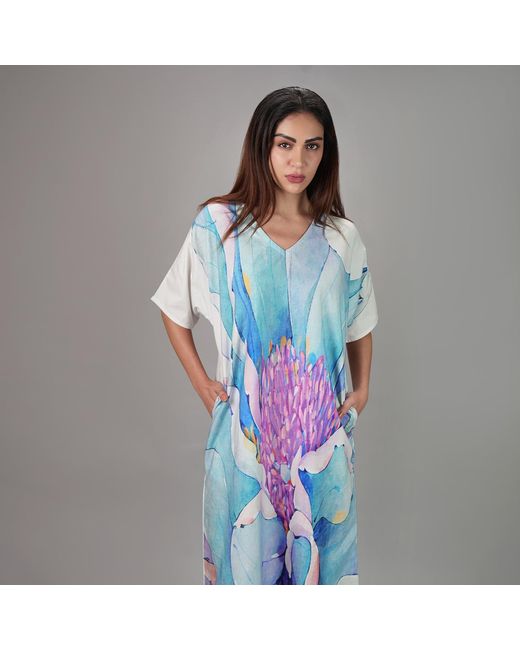 DHARA SHETH DUBAI Blue Fleur Watercolour Floral Long Dress