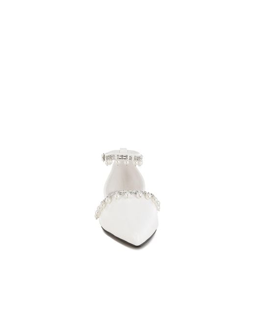 Rag & Co White Aouva Rhinestone & Pearl Ankle Strap Flat Sandals