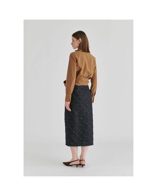 Paisie Brown Split Collarless Wrap Top With Side-Tie Waist