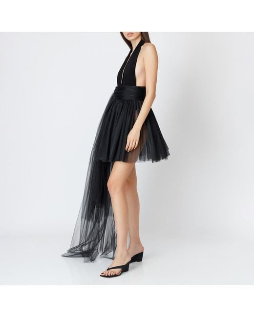 LIA ARAM Black Tulle Mini Skirt With Pockets & Oversized Scarf