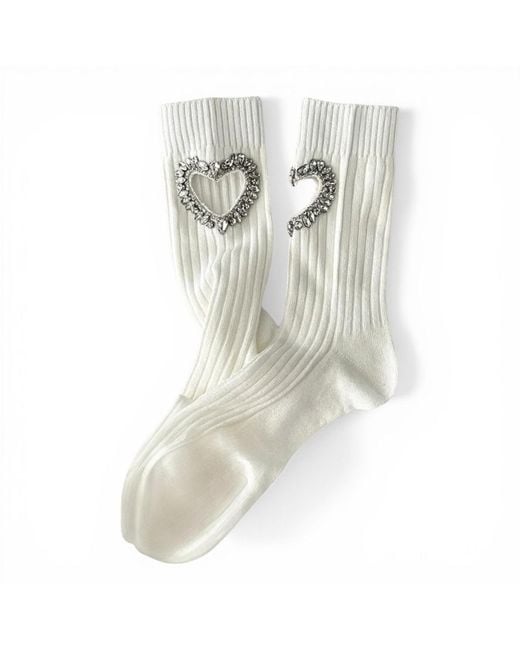 HIGH HEEL JUNGLE by KATHRYN EISMAN White Gem Crystal Heart Sock