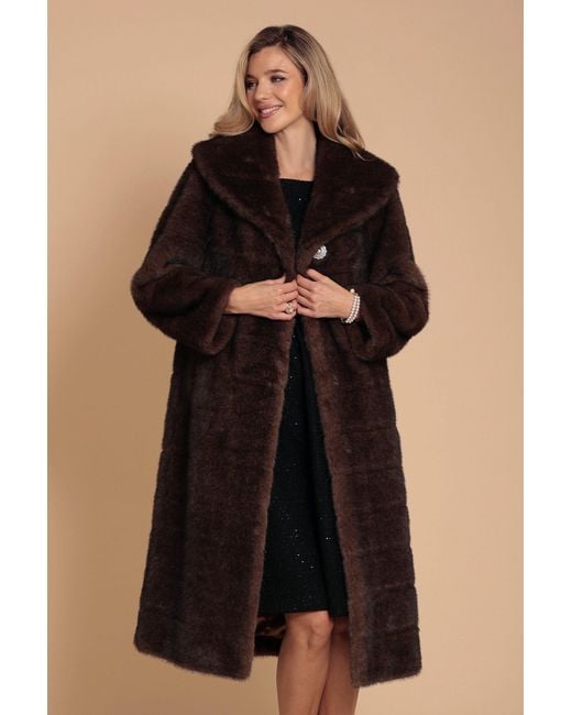 Santinni Brown Hollywood Full-Length Faux Fur Coat