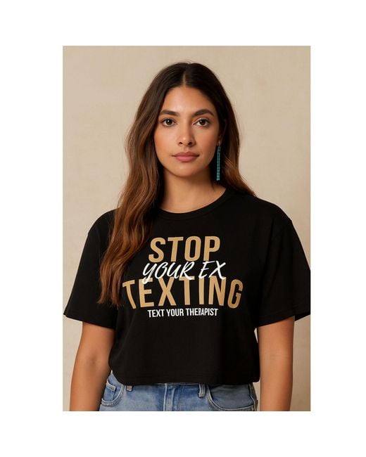 Rejected Hearts Club Black Stop Texting Your Ex Crop T Shirt