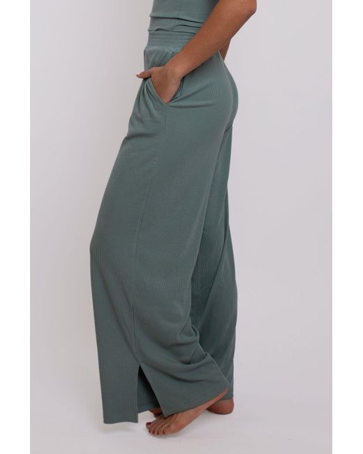 Vænn Blue Pull On Wide Leg Rib Pant Agave