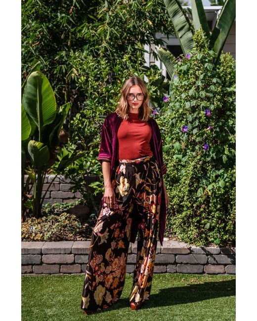 Jennafer Grace Red Bordeaux Velvet Reversible Koi Kimono