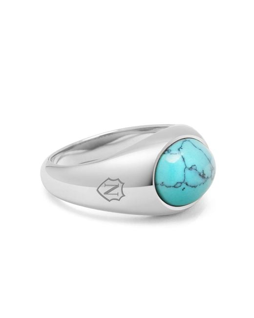 Nialaya Blue Oval Signet Ring With Turquoise Stone for men