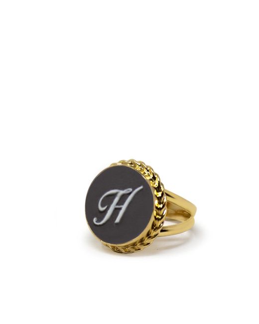 Vintouch Italy Metallic Gold Vermeil Black Cameo Ring Initial H
