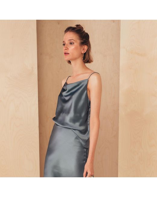 MIONÈ Blue Silk Camisole Top With Draped Detail