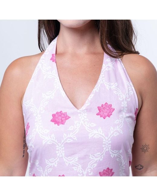 House of Gl Pink Padmae Hand-Block Cotton Halter Neck Midi Floral Dress