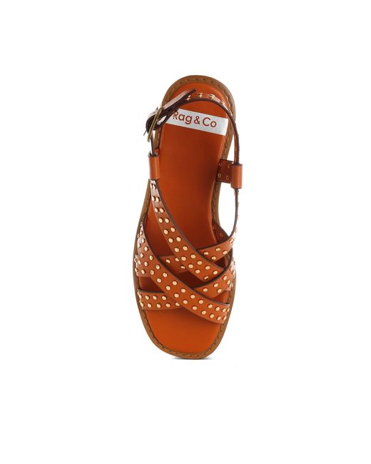 Rag & Co Brown Anemone Studded Flat Gladiator Sandals