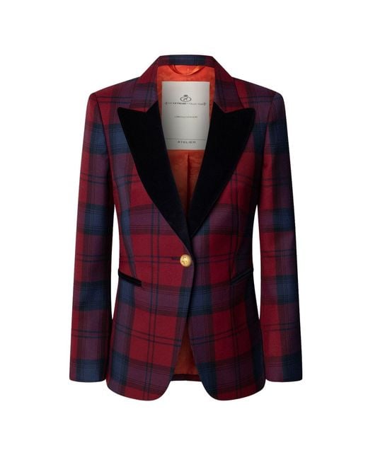 The Extreme Collection Red Checked Blazer With Velvet Lapel Douglas