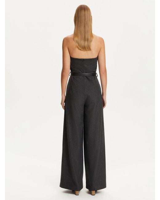 Nocturne Gray Belted Striped Jumpsuit