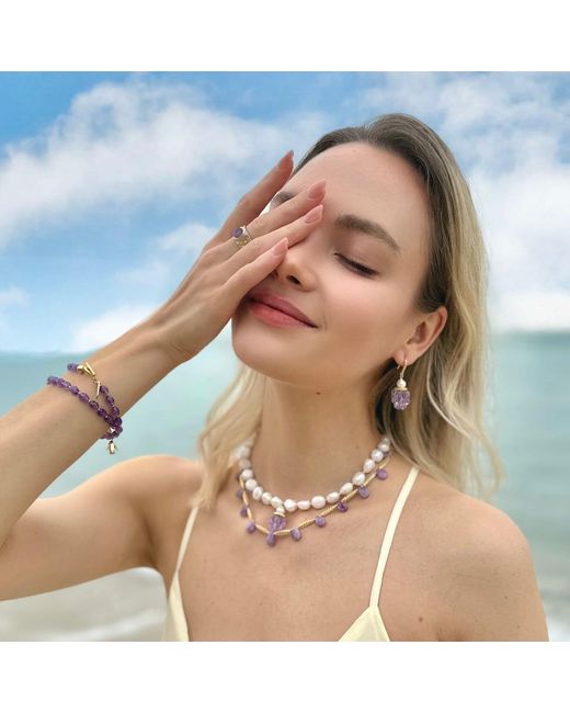 Farra Metallic Irregular Freshwater Pearls With Raspberry Pendant Necklace