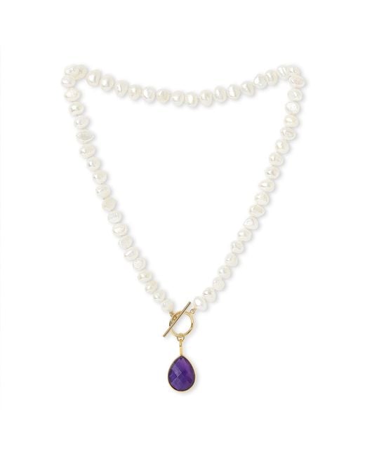 Pearls of the Orient Online Metallic Clara Cultured Irregular Freshwater Pearl Necklace With Amethyst Vermeil Drop