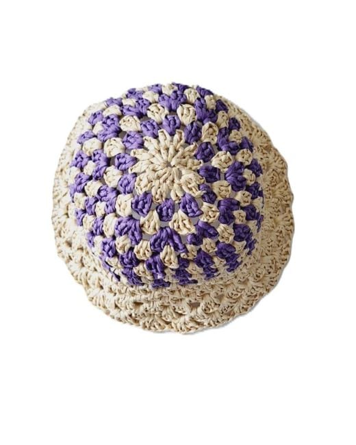 Springmoonatelier Blue Handmade Cream- Raffia Bucket Hat