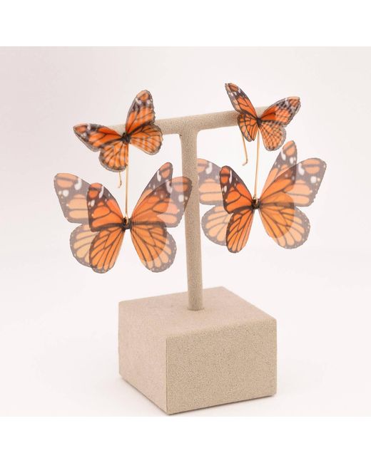 Oana Savu Orange Silk Butterfly Earrings Monarch Wings Lightweight Dangles